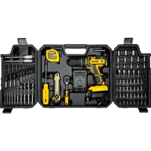 Parafusadeira/furadeira de impacto a bateria, 20 V, fonte de carregamento bivolt automática com 78 acessórios, PFV 078, VONDER